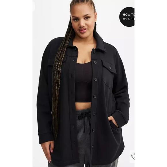 Torrid Jackets & Blazers - Torrid TRU Brushed Fleece Active Black Button Front Shacket, size 2X